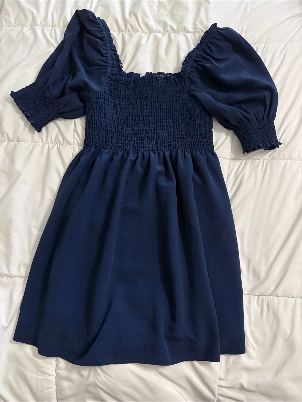 Hill House Navy Famous Nap Dress Smocked Bodice Puff Sleeve Dress